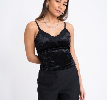 TILTIL Velly Samt Top Spitze Schwarz