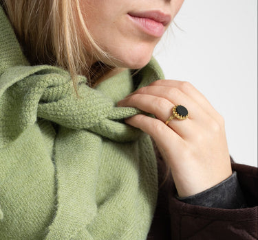 XZOTA Brass dark green resin dot ring Gold