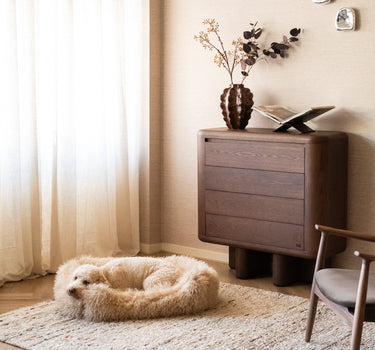Tibetan Lamb Dog Bed Beige