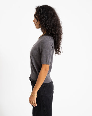 Aware Cara O-Neck Wool Knit Top Dark Grey Melange - Things I Like Things I Love