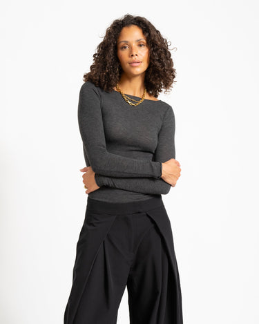 Aware Glesha Boatneck Top Dark Grey Melange - Things I Like Things I Love