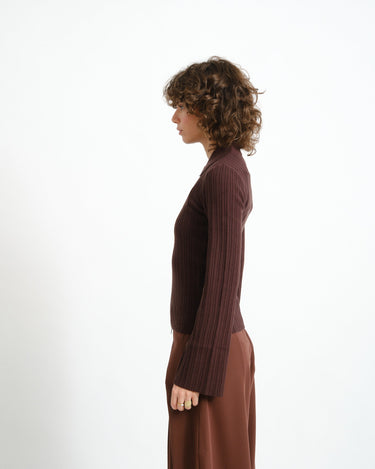 Aware Hanna Zip Rib Knit Cardigan Chocolate Plum - Things I Like Things I Love