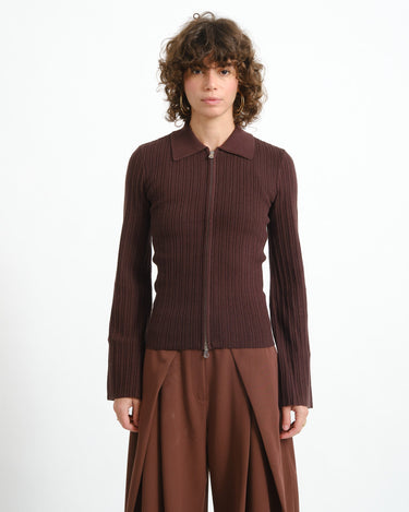 Aware Hanna Zip Rib Knit Cardigan Chocolate Plum - Things I Like Things I Love