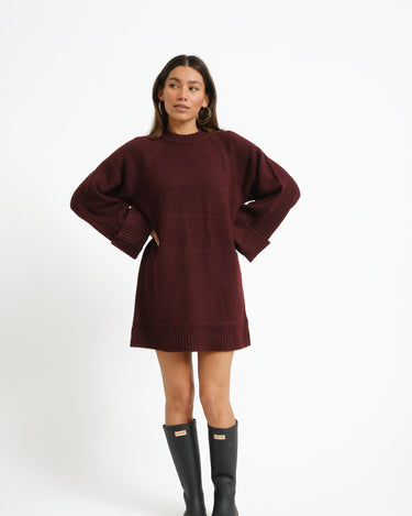 Aware Novah O-Neck Knit Mini Dress Winetasting - Things I Like Things I Love