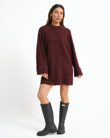 Aware Novah O-Neck Knit Mini Dress Winetasting - Things I Like Things I Love