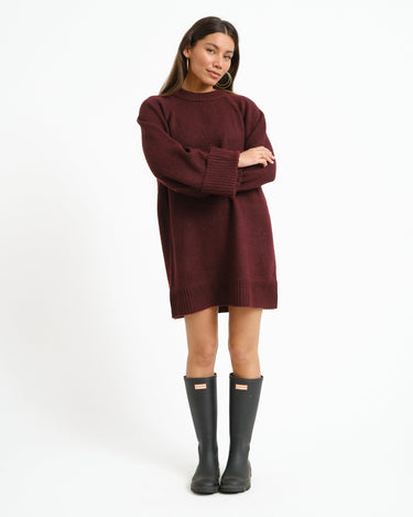 Aware Novah O-Neck Knit Mini Dress Winetasting - Things I Like Things I Love
