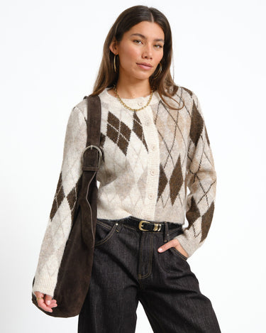 Bless Argyle Knit Cardigan Birch - Things I Like Things I Love