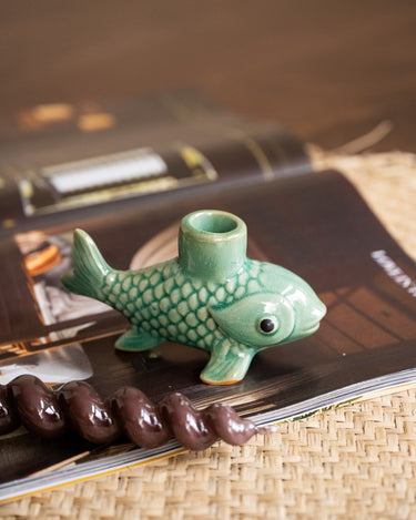 Bloomingville - Candle Holder Fish Beige / Aqua - Things I Like Things I Love