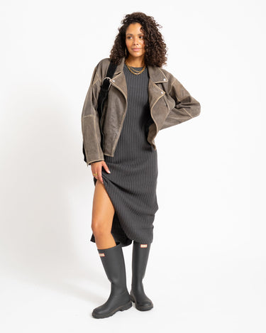 Charlie Midi Slit Knit Dress Obsidian - Things I Like Things I Love