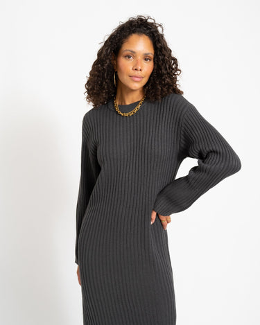 Charlie Midi Slit Knit Dress Obsidian - Things I Like Things I Love