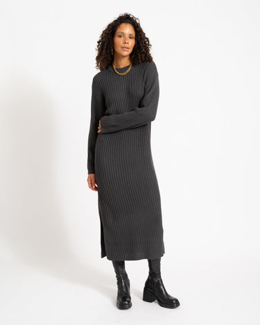 Charlie Midi Slit Knit Dress Obsidian - Things I Like Things I Love