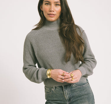 Dara High Neck Knit Medium Grey Melange - Things I Like Things I Love