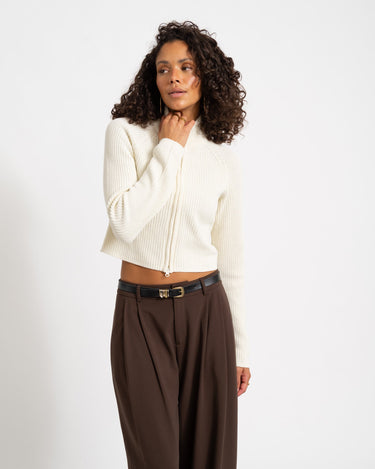 Dara Zip Knit Cardigan Eggnog - Things I Like Things I Love
