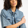 Enza Reg Crop Shirt Medium Blue Denim - Things I Like Things I Love
