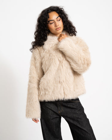 Evie Fur Jacket Oatmeal - Things I Like Things I Love