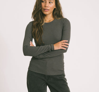 Freya Rib Tee Dark Grey Melange - Things I Like Things I Love
