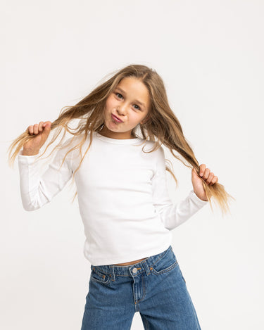 Freya Rib Tee GIRLS Bright White - Things I Like Things I Love