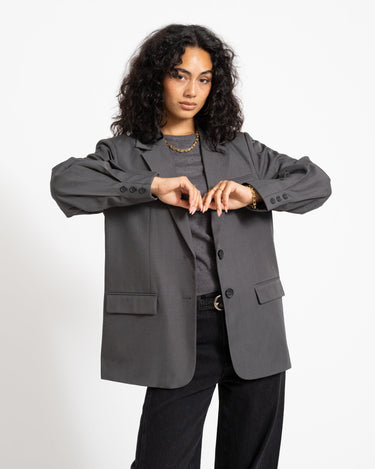 Iris Sleeve Detail Blazer Dark Grey Melange - Things I Like Things I Love
