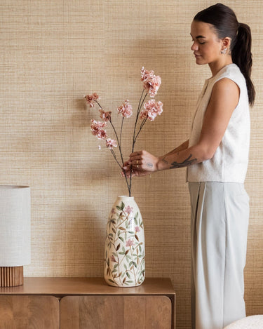 Large Hand - painted Deco Vase Sakura Flowers - Things I Like Things I Love