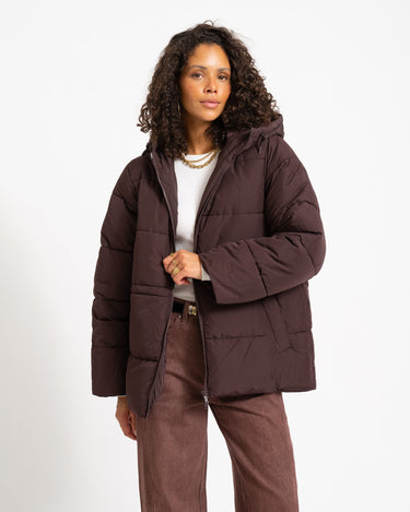 Rosy Waisted Puffer Jacket Chocolate Plum - Things I Like Things I Love