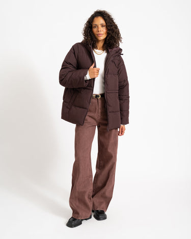 Rosy Waisted Puffer Jacket Chocolate Plum - Things I Like Things I Love