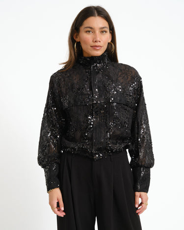 Rouge Mary High Neck Shirt Meteorite/Sequins - Things I Like Things I Love