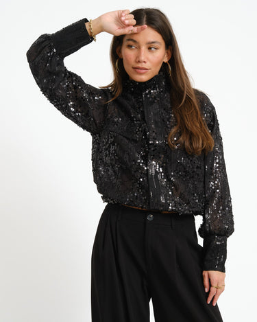 Rouge Mary High Neck Shirt Meteorite/Sequins - Things I Like Things I Love