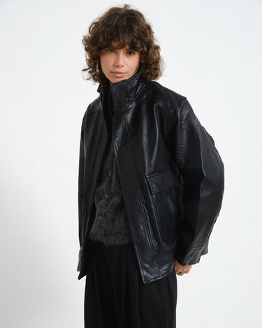 Rouge Mia Oversized Leather Jacket Meteorite - Things I Like Things I Love