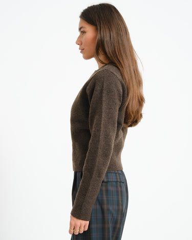 Sloan O-Neck Keyhole Knit Chocolate Bruin - Things I Like Things I Love