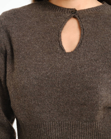 Sloan O-Neck Keyhole Knit Chocolate Bruin - Things I Like Things I Love