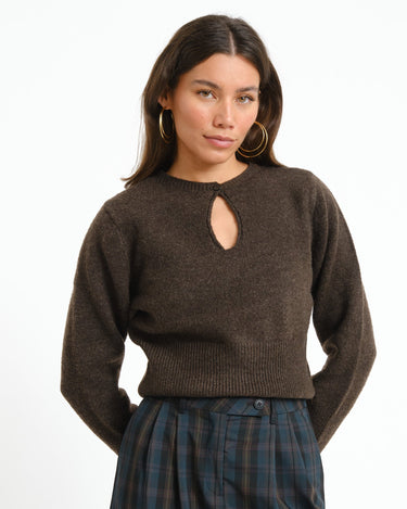 Sloan O-Neck Keyhole Knit Chocolate Bruin - Things I Like Things I Love