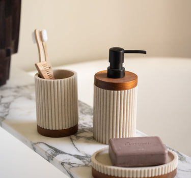 Soap Dispenser Beige/Acacia Wood - Things I Like Things I Love