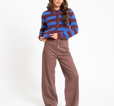 TILTIL Cela Striped Polo Cardigan Plum Cobalt - Things I Like Things I Love