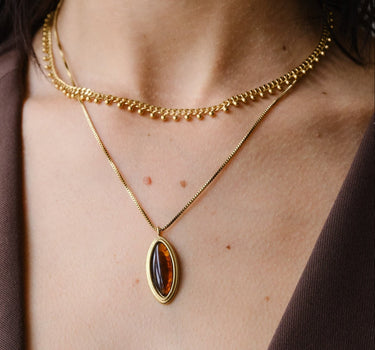 TILTIL Cindy Oval Gemstone Necklace Gold - Things I Like Things I Love