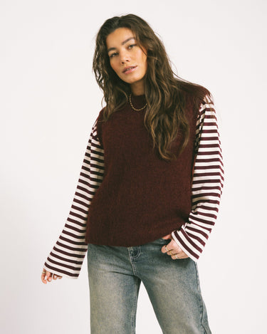 TILTIL Longsleeve Thin Striped Doka Tee Dark Burgundy - Things I Like Things I Love