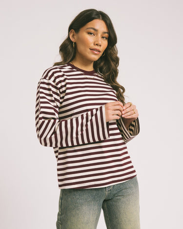TILTIL Longsleeve Thin Striped Doka Tee Dark Purple - Things I Like Things I Love