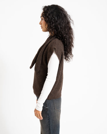 Topshop Cassi Knitted Tie Neck Top Knit Chocolate Brown - Things I Like Things I Love