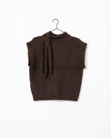 Topshop Cassi Knitted Tie Neck Top Knit Chocolate Brown - Things I Like Things I Love