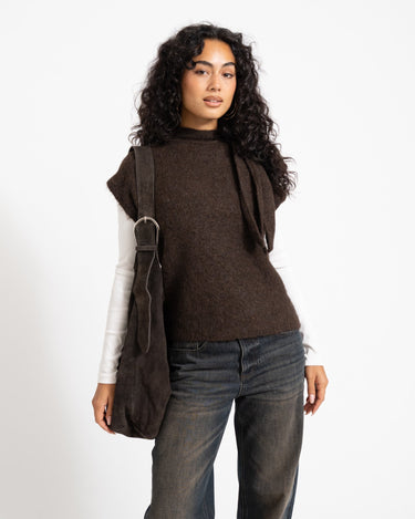 Topshop Cassi Knitted Tie Neck Top Knit Chocolate Brown - Things I Like Things I Love