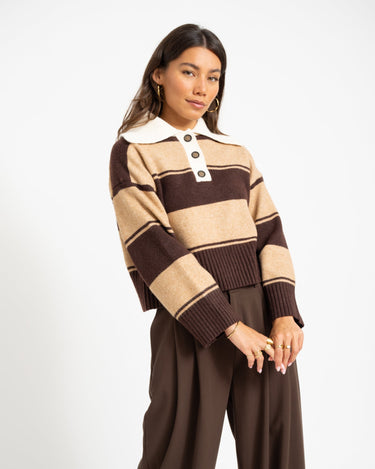 Topshop Scami Knitted Rugby Polo Knit Chocolate Bruin - Things I Like Things I Love