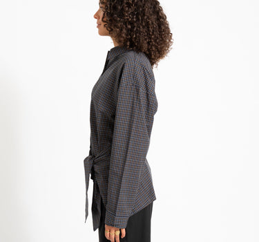 Viola Poplin Wrap Tie Shirt Black - Things I Like Things I Love