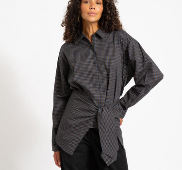 Viola Poplin Wrap Tie Shirt Black - Things I Like Things I Love