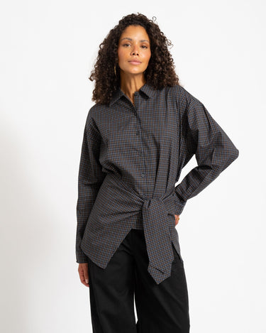 Viola Poplin Wrap Tie Shirt Black - Things I Like Things I Love