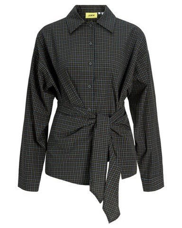 Viola Poplin Wrap Tie Shirt Black - Things I Like Things I Love